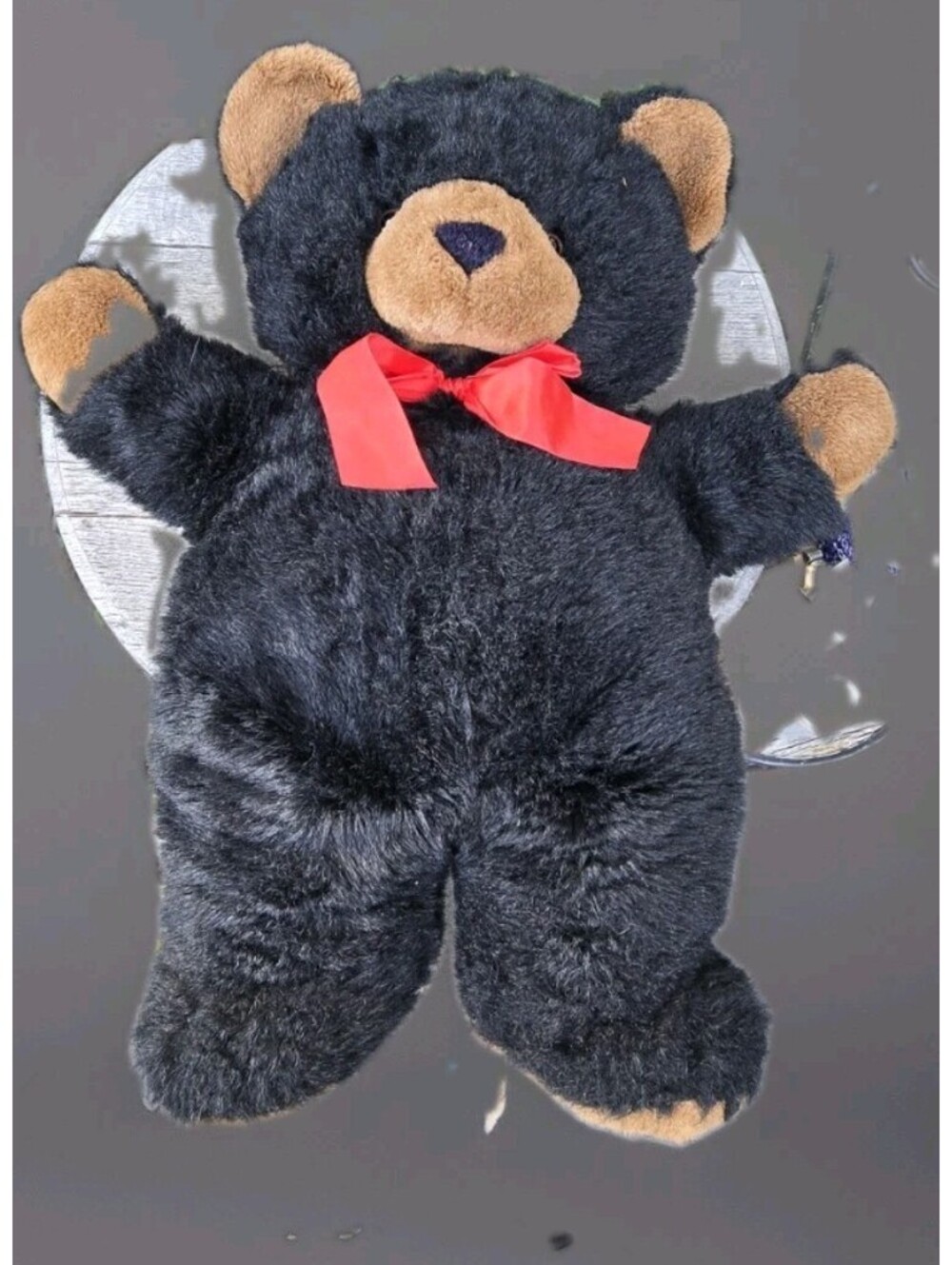 Big Plush Black Teddy Bear XL Stuffed Toy 28" Huggable Adorable Red Ribbon